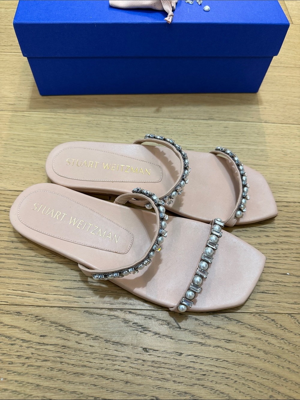 Stuart Weitzman Aleena Shine Blush Pink Crystal-Embellished Slide Sandals - Picture 4 of 8